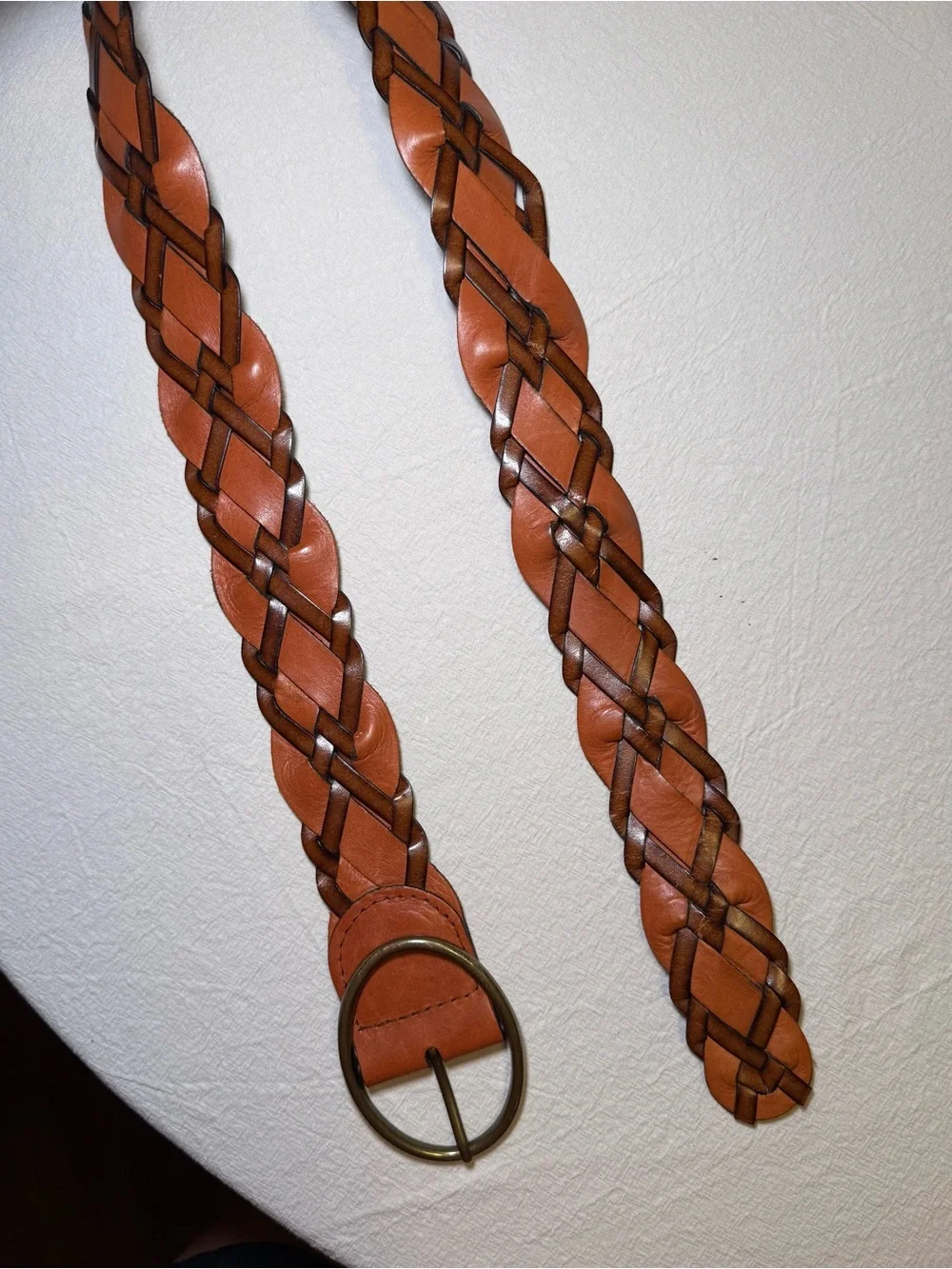 Loft Braided Genuine Leather Belt with Brass Circle Buckle